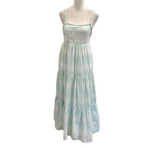 Aerie Tiered Coquette Watercolor Maxi Sundress Dress Beachy Blue size XS